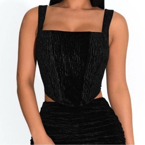 naked wardrobe black velvet bustier top new nwt sz XS textured corset tank mesh - Picture 1 of 7